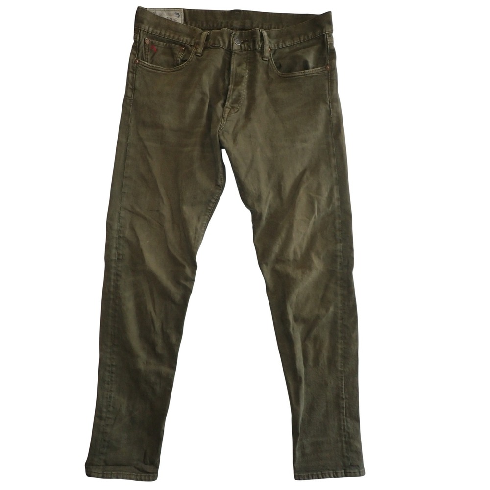 Polo Ralph Lauren Olive Green Button Fly Jeans‎ Mens 36 32 Straight Leg